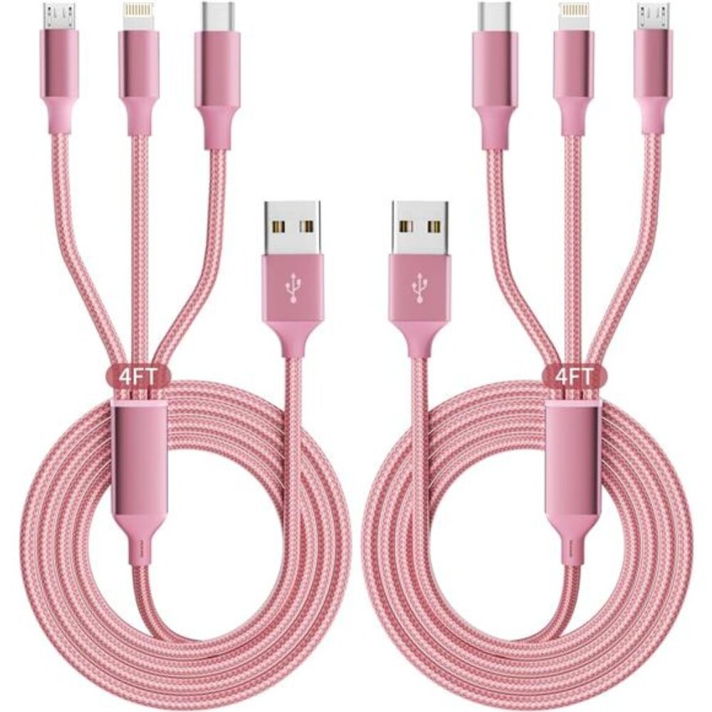 Multi Charging Cable(2Pack 4FT), 3 in 1 Charging Cable Nylon Braided USB